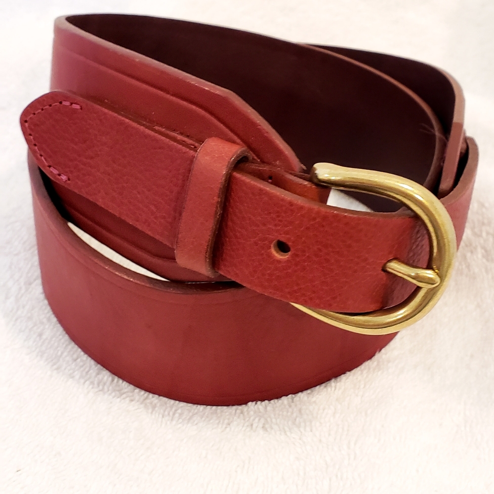 J. Crew Wide Leather Belt Dark Red + Brass